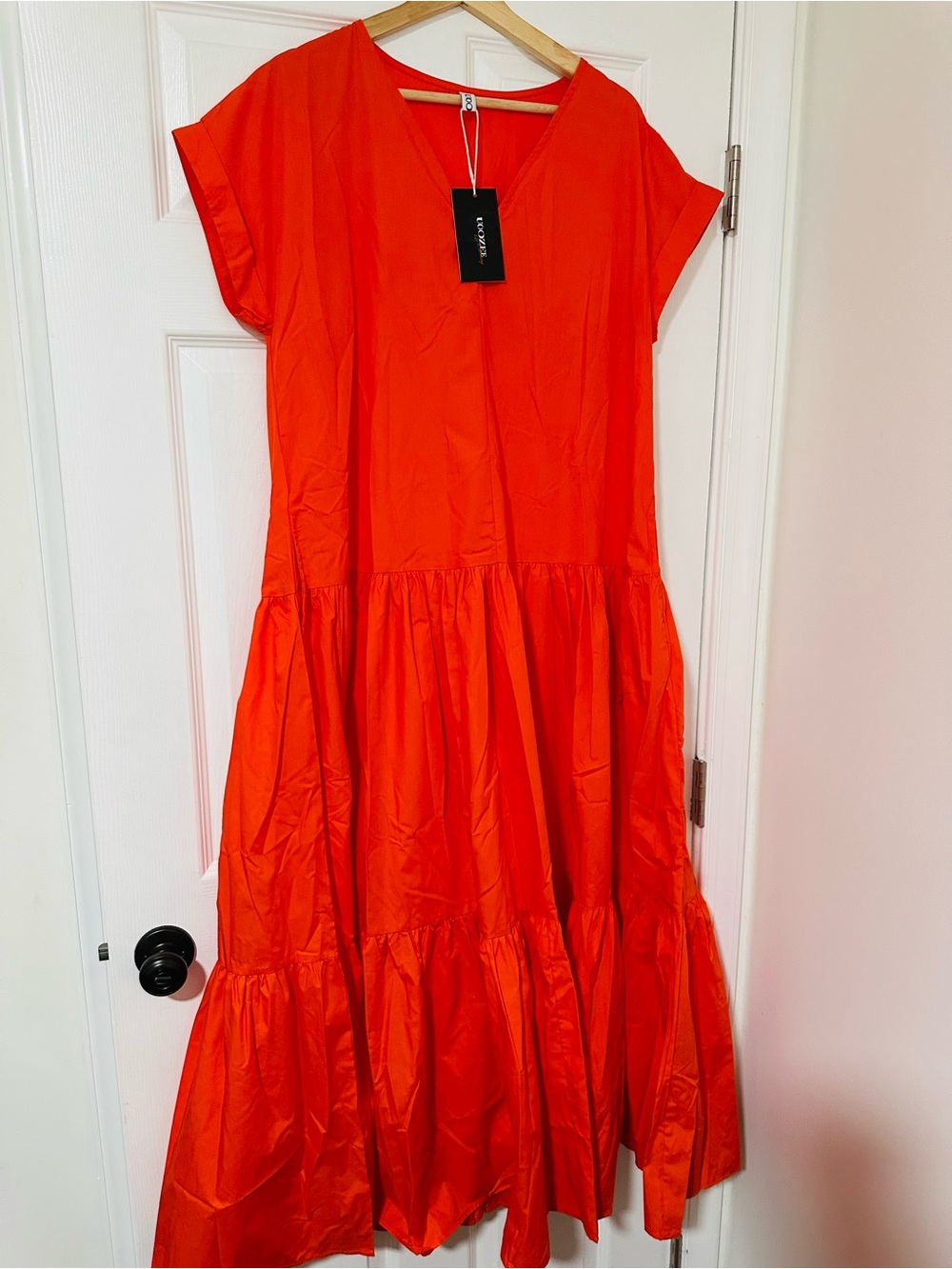 Bright Red Tiered V-Neck Midi Dress